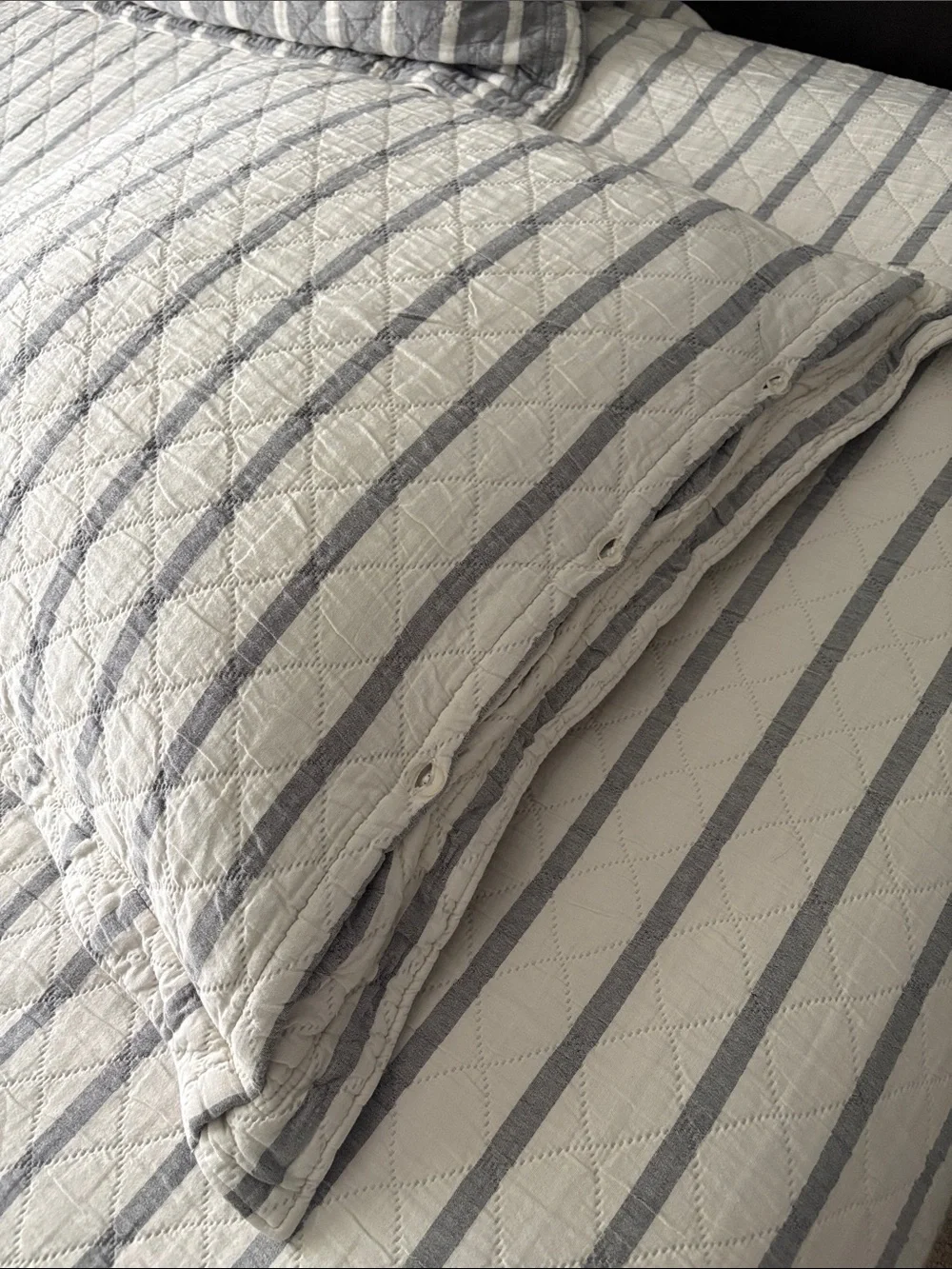 Pine Cone Hill Quilt Set Full/Queen Size, Gray Stripe Pattern